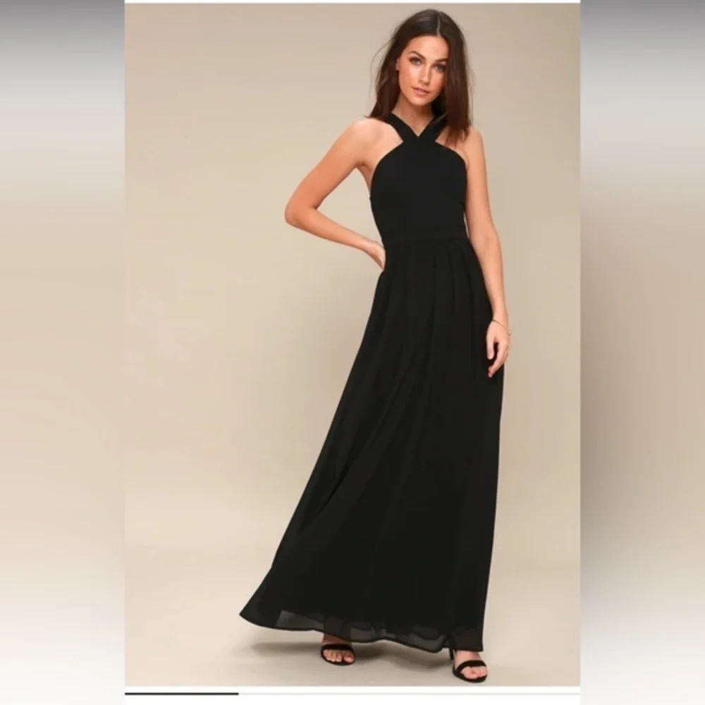 WORN ONCE LULUS AIR OF ROMANCE BLACK MAXI DRESS - Size Medium SKU:559 - Picture 1 of 9